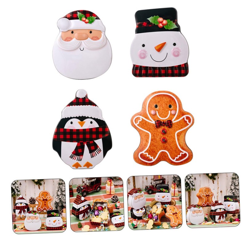 CHILDWEET Tinplate Cookie Box Snowman Gingerbread Christmas Candy Containers for