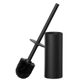 FORIOUS Toilet Brush and Holder Set, 304 Stainless Steel Long Handle Toilet Bowl Brush and Heavy Duty Base for Bathroom Cleaning, Drip-Proof, Space Saving for Storage, 2 Brush Head, Black
