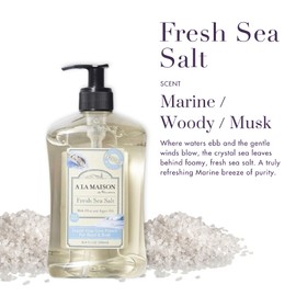 A LA MAISON French Liquid Hand Soap and Eco-Friendly Refill Pouch Combo, Fresh Sea Salt - Natural Hand Wash Made with Essential Oils - Biodegradable, Plant-Based, Alcohol & Paraben Free (3x16oz + 1L)