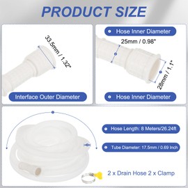 PATIKIL 26.24ft Air Conditioner Drain Kit, 2 Set Universal AC Drain Hose Connector Hose with Clamp Cuttable Rubber Adapter for Mini-Split Window AC Unit Dehumidifier Faucet