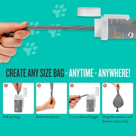 Prince Lionheart Dog Poop Waste Bags with Dispenser, KnotIt Portable Waterproof Poop Scoop Bags for Dog Cat Litter, Extra Thick Long 1roll 32.7ft (3xRefill bags)