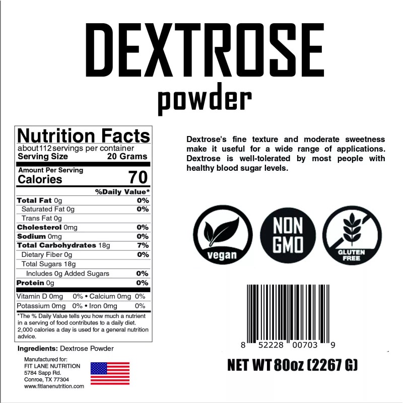 Fit Lane Nutrition Dextrose Powder 5 lbs - Carb Powder