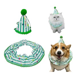 Cat Dog Birthday Bandana Scarf and Party Hat Cute Polka dot and Stripe Bib Scarf and Birthday Hat Cat Puppy Birthday Party Decorations Set