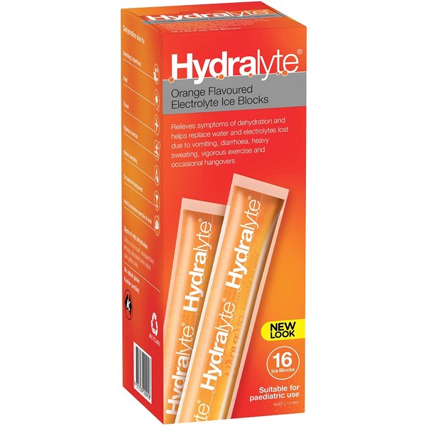 Hydralyte Electrolyte Ice Blocks Orange 16 x 62.5ml - Expiry 12/24