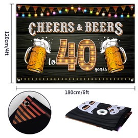 HAMIGAR 6x4ft 40th Birthday Anniversary Banner Backdrop - Cheers and Beers to 40 Years Birthday Anniversary Decorations Party Supplies
