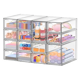 Desk Organizer with 14 Drawers, FODIENS 14 Packs Acrylic Stackable Desktop Storage Drawer Makeup Organizer, Clear Craft Storage Box Cabinets for Office Vanity Countertop Bathroom Bedroom