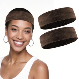 ALIIP Wig Grip Headband, 2 PCS Elastic Wig Bands, Non Slip Edge Band for Laying Down Wigs, Adjustable Velvet Wigs Melt Bands, Discreetfor, Soft for All Head Hair Loss Chemo Patients(brown)