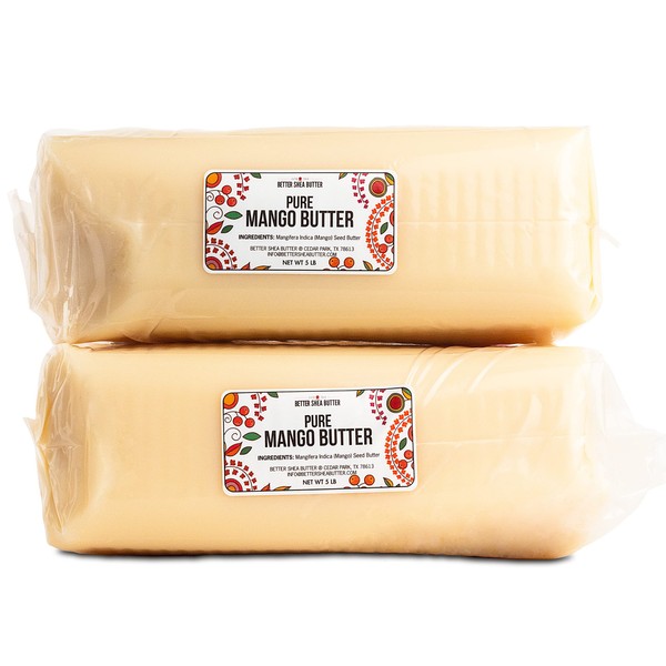 Better Shea Butter Raw Mango Butter Bulk - 100% Pure Mango Seed Butter, Hexane-Free, Fresh, Free of Impurities - Use to Make Soap, Mango Body Butter, Mango Body Lotion, Lotion Bar, Lip Balm - 10 LB