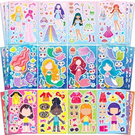 iGetooy 24 Sheets Make a face Stickers, Make Your Own Sticker Sheets with Princess and Mermaid, Crafts Party Favors Goodie Bags Stuffers