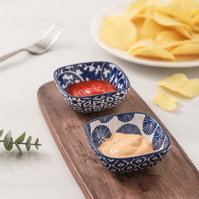 Selamica Ceramic 2.6 OZ Square Dipping Bowl Set, Soy Sauce