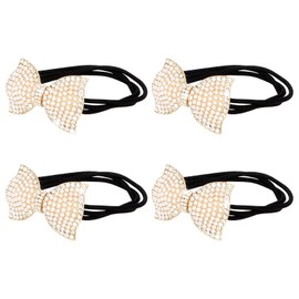 YISSION 4 Pcs Pearl Bow Hair Ties Sparkly Rhinestone Ponytail Holder Elastics Scrunchies Fancy Crystal Hair Ties for Thin Thick Hair Pearl Hair Accessories for Women Girls