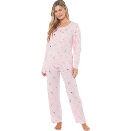 KATE MORGAN Ladies lightweight cosy pyjamas | Womens loungewear sets pjs for her (UK, Alpha, M, Regular, Regular, Pink Star)