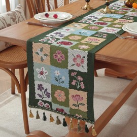 LOHOMEVE Nordic Table Runner, Stylish, Table Center, Dining Room, Interior Use, Retro Flower, 13.8 x 94.4 inches (35 x 240 cm)