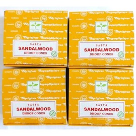 Satya Nag Champa Incense Cones, Sandalwood Scent, 4 Packs of 12 Cones in each pack (4, Sandalwood)