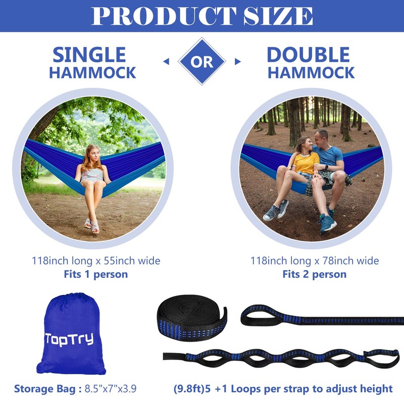 Single Double Camping Hammock with Tree Straps, 660lbs Portable Nylon