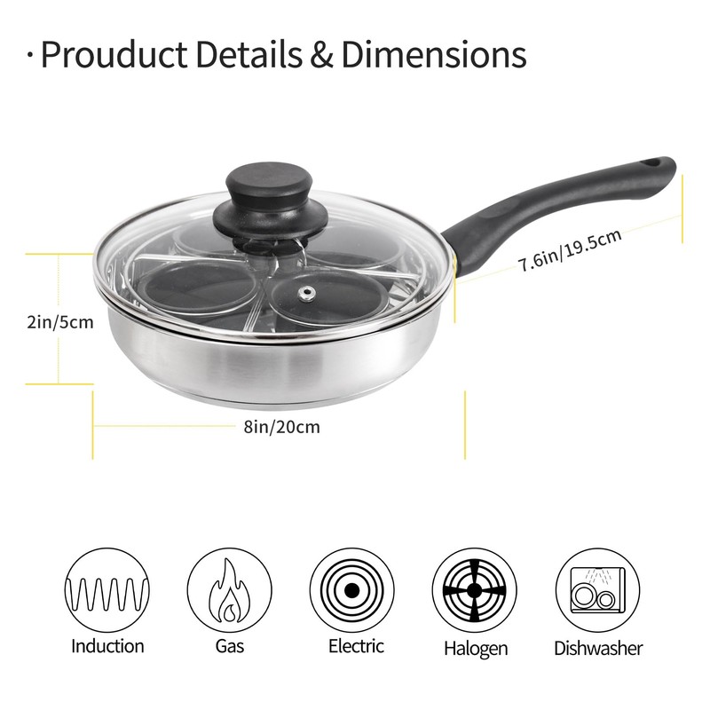 Fuexmotco Egg Poacher Pan, Stainless Steel Egg Poaching Pan for