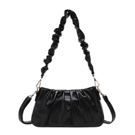 Harzio Mini Shoulder Bag, Hobo Bag, Gathered Bag, Women's, Shoulder, Small, Ruched, Black, White, Green, Shoulder, Cross-body, One Shoulder Bag, Fashionable, Cute, Cute, Bag, Bag, Fashionable (Black)