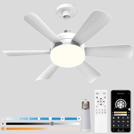 18" Socket Fan Light with 2.4G Remote/APP Control 6 wind Speeds 3 Color Temperatures Socket Ceiling Fan Light,E26 Base Screw Socket Ceiling Fan with Lights,for Small Rooms,Kids Room Kitchen