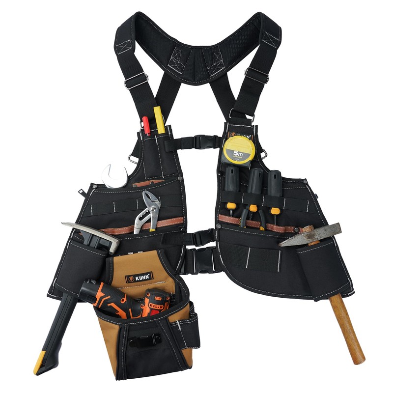 KUNN Leather Tool Vest for Men – Adjustable 37-Pocket Work