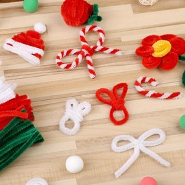 300 limpiapipas gruesos de chenilla, suministros de manualidades, 3 colores variados (rojo, verde y blanco) para decoraciones creativas de Navidad (Navidad)