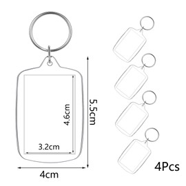 IKadiya Key Ring for Picture Frame [4 Pieces], Acrylic Photo Keyring, Keychain, Picture Frame Pendant Gift, Crafts, Gift for Men, Women, Birthday, Anniversary, transparent