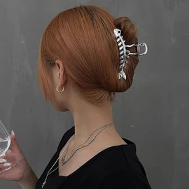 Clataly Fishbone Clip Big Hair Clips Shark Clip Cute Animal Shape Hairpin Hair Accessories for Women and Girls (Silver)