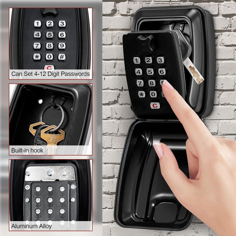 Holdfiturn Key Safe Wall Mounted Combination Lock Box Outdoor 12.2