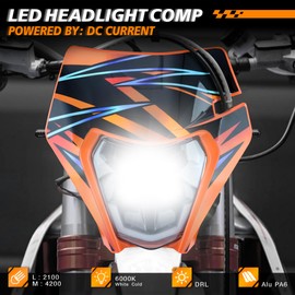 MCHMFG Dirt Bike Headlight Dirtbike LED Headlights Kit Motorcycle Head Lamp Light Kit Universal for Most Dirt Pit Enduro Bike Motorcycle Headlamp Frontlight for ATV Quad (Orange Sticker)
