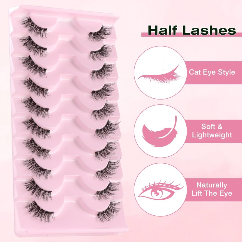 Sixstarhair Half Lashes Natural Looking Cat Eye Lashes with Clear