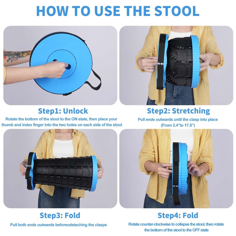 gnisbis Upgraded Collapsible Stool, Folding Chair with Switch Lock -