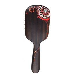 TAN MUJIANG Wooden Hair Brush with Taiko Pattern Design - Natural Wood & Metal Brush Scalp Massage Anti-Static