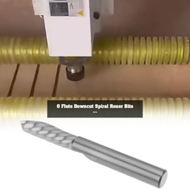EMSea O Flute Downcut Spiral Rouer Bits 1/4 Inch 22mm Cutting Length for Aluminum Plastic Acrylic Wood MDF PVC