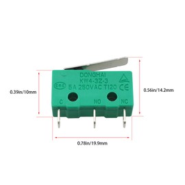 Ruiwaer 8PCS KW4-3Z-3 Micro Limit Switch KW4-3Z-3 Micro Switch KW4 Limit Switch 3 Terminals Momentary Short Straight Lever Type Green