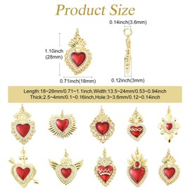 LiQunSweet - 10 unidades, 10 estilos góticos de corazón rojo asustado de latón, circonita cúbica, encantos de amor para bricolaje, joyas, collares, arete, bolsas, llavero para decoración