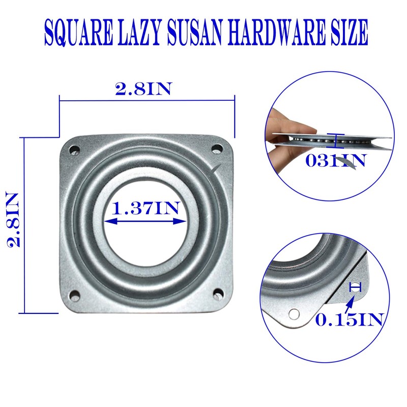 10Pack Lazy Susan Hardware, 3” Square Ball Bearing Swivel Plate,