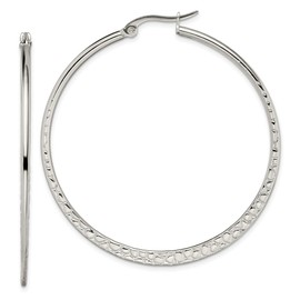 Diamond2Deal Stainless Steel Polished and Textured 50mm Diameter Hoop Earrings (L-1.96 Inch, W-1.96 Inch)