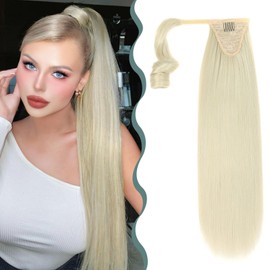 BHF Hair Extensions - Clip In Hair Extensions Wrap Around Ponytail Extension Long Straight Ponytail Hairpiece Fluffy Synthetic Fiber Fake Ponytail for Women Girls（Bleach Blonde 22'' 130g）