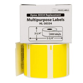 HOUSELABELS Compatible DYMO 30334 Yellow Multipurpose Labels (2-1/4" x 1-1/4"), Strong Permanent Adhesive, Compatible with DYMO LW 450, 4XL, Rollo & Zebra Desktop Printers, 1 Roll /1000 Labels