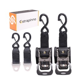 Strapinno 2PCS Stainless Steel Retractable Ratchet Straps (1 7/8 in x 4 ft) Heavy Duty Transom Tie-Downs with Extension Straps, Bolt Set & Safety Latch S-Hooks,for Boat,Break Strength 1,650LBS/750KG