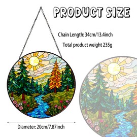 RVEAFA Forest Stained Glass Window Hanging Forest Sun Catcher Decor Nature Lovers Gifts for Women Suncatchers for Garden Home Windows Hanging Decoration, 7.87inch