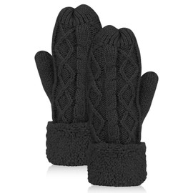 EOAMGO Mittens Women, Winter Gloves for Women, Knitted Thermal Gloves Womens (Black)