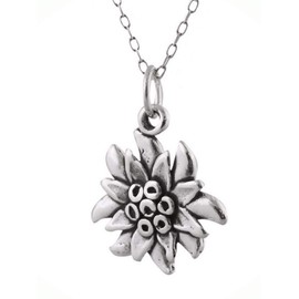 Edelweiss Flower Statement Chunky Pendant Rhinestone Necklace for Women Silver Charm Plant Garden Gift