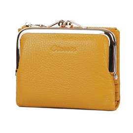 imeetu Wallet, Genuine Leather, Women's, Bi-fold Wallet, Travel Wallet, Large Capacity, Soft, Coin Purse, Genuine Cow Leather, Lightweight, Multifunctional, Compact, Casual, grain leather yellow