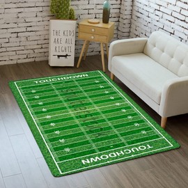 Alfombra de campo de fútbol, para recámara, temática deportiva, sala de estar, fútbol, color verde, lavable a máquina, antideslizante, 3 pies 4 x 5 pies