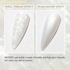MIZHSE White Pearl Gel Nail Polish, Shell Thread Nail Gel Polish Shimmer Mermaid Gel Polish Soak Off UV Gel for Nail Salon Home DIY 10ml