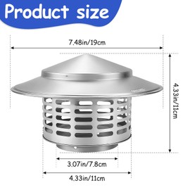 LCJAOF 3 Inch Stainless Steel Round Chimney Cap with Screen, Flue Cover Tapered Top Cap for Stove Fireplace Roof Vent, 3 Inch Vent Cover for Outside Chimney