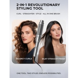 IKV Thermal Brush for Blowout Look, 1.5 Inch Blowout Curling Brush for Hair Straightening, Heated Round Brush with Dual Voltage, 2 in 1 Hair Straightener and Curler, Travel-Friendly Styling Tool
