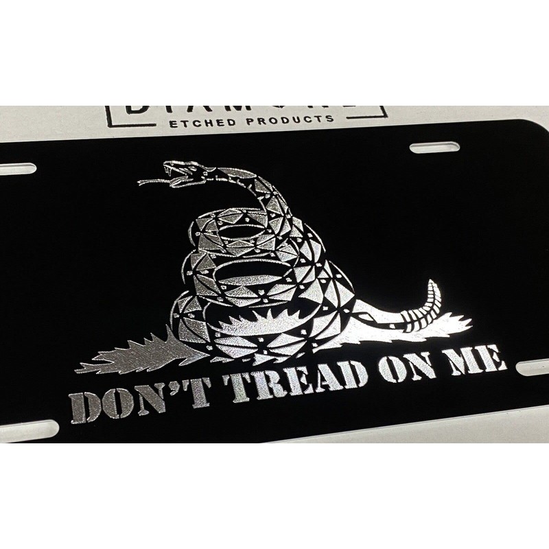 Engraved Don't Tread ON ME Car Tag Silver Diamond Etched