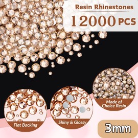 12000PCS 3mm Resin Rhinestones for Bedazzling, Champagne Bulk Flatback Bedazzled Gems for Crafting Crafts DIY, Diamonds Charms Crystal for Shoes Clothing Bottles Tumblers Fabric Nail Art