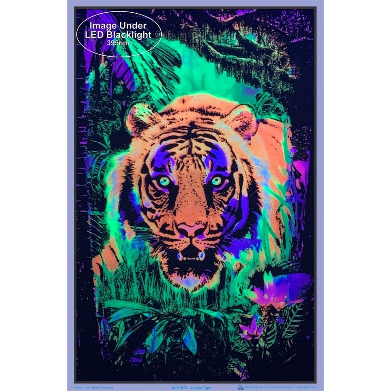 Opticz Jungle Tiger Blacklight Reactive Poster Blacklight Poster 23 x